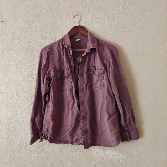 Old Navy Tops - Old Navy brown 100% cotton button front shirt long sleeve Sz medium